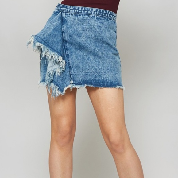 Denim Side Fringe Jean Mini Skirt - Picture 5 of 8